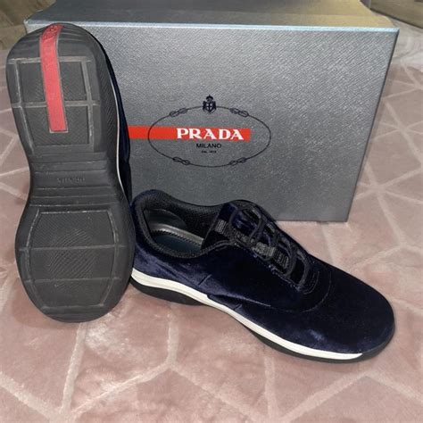 navy and silver prada trainers